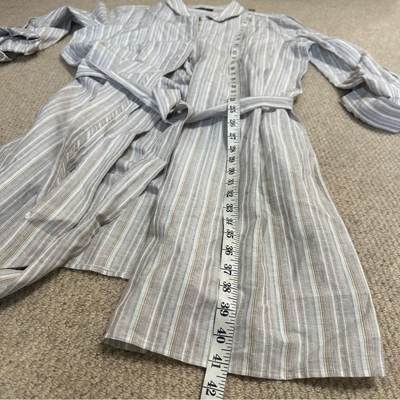 Tommy Hilfiger Striped Belted Shirt Dress Women’s Size 8 Sand Beige White Linen - Picture 3 of 8